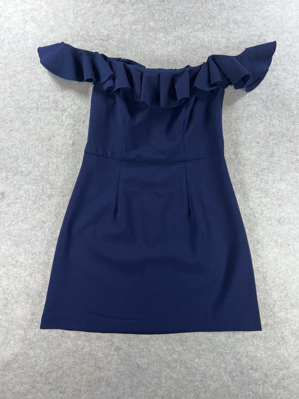 French Connection Whisper Ruffle Off-the-Shoulder Mini Dress Navy Blue Size 8